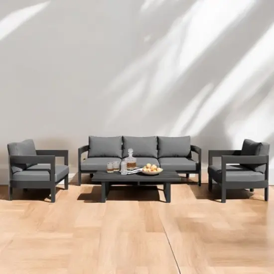 Mshliw Outdoor Seating Set with Cushions Patio Furniture Sets&ndash; Iron Chairs, Plastic Wood Table, Ideal for Patios, Gardens, and Poolside image {12}