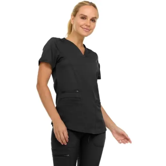 MediChic Scrubs for Women's V-Neck Scrub Set with Six Pocket Ribbed Cargo Jogger Pants with 4-Way Stretch image {3}