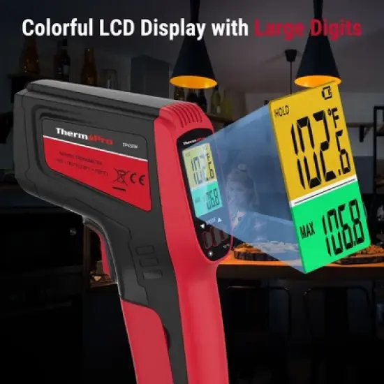 ThermoPro TP450W Dual Laser Temperature Gun for Cooking, Digital Infrared Thermometer for Pizza Oven Grill, Laser Thermometer Gun image {2}