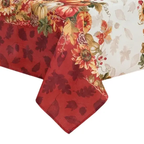 Swaying Leaves Bordered Fall Tablecloth - Red/White - Elrene Home Fashions image {1}