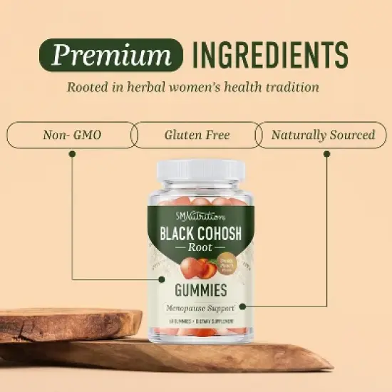 Black Cohosh Root Gummies for Women, Menopause Relief Supplement, Hormone Balance Support, Hot Flashes & Night Sweats, Sweet Peach, SMNutrition, 60ct image {3}