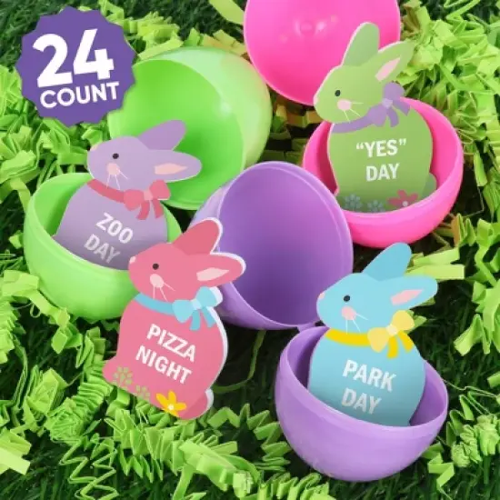 Big Dot of Happiness Colorful Easter Egg Hunt Token Stuffers, 24 Count Bunny Shape Filler Tokens with Fun Rewards for Kids, Reusable Easter Activity, image {1}