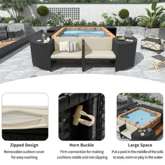 105 in Rattan Spa Surround Sofa Set with Waterproof Cushions and Storage Cabinets, Outdoor Sectional Sofa for Hot Tub & Backyard-Cuddlewood image {2}