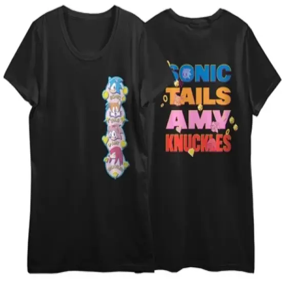 Sonic The Hedgehog Classic Character Heads & Names Crew Neck Short Sleeve Black Women's T-shirt image {2}