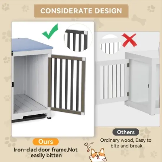 39.5in Furniture Dog Crate, Large/Medium Dog Crate End Table, No Assembly Needed (White and Blue) image {2}