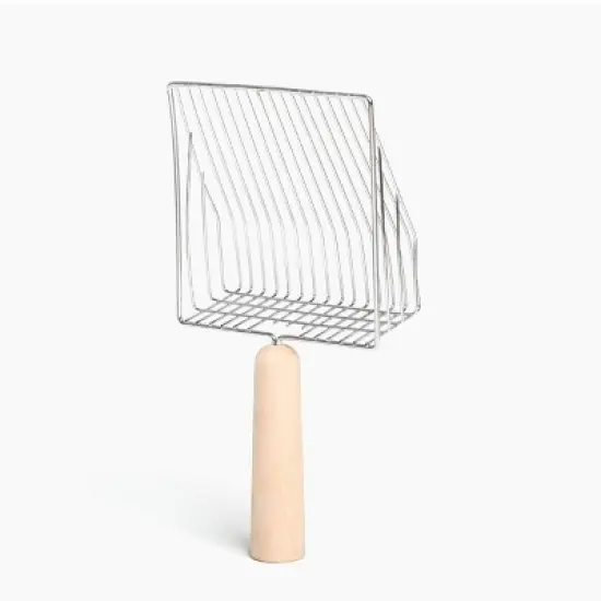 Paco & Pepper Unscented Waste Cat Litter Scoop with a Base Holder - Metallic Silver image {1}