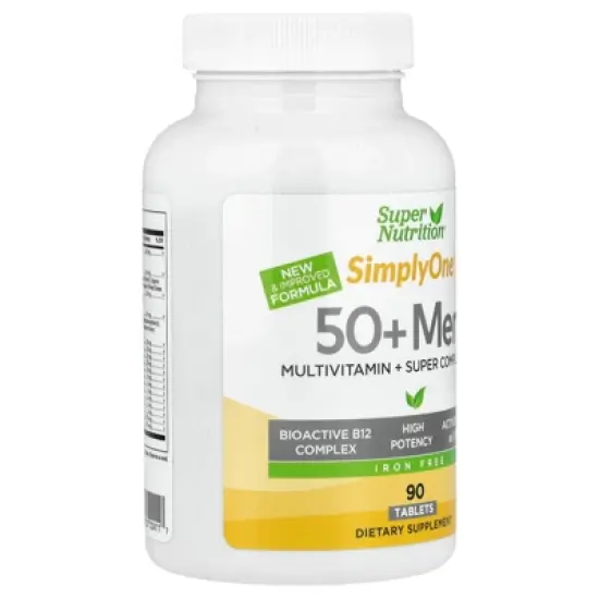 Super Nutrition Simply One, Men's 50+ Multivitamin with Super Adaptogens, Greens, Spices, & Antioxidant, Iron Free, 90 Tablets image {4}