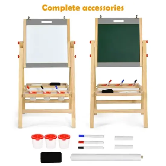 Costway Kids Art Easel w/ Whiteboard & Paper Roll Double Sided Chalkboard image {7}
