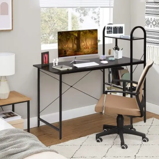 Costway Reversible Computer Desk Study Workstation Home Office 4-tier Bookshelf image {2}