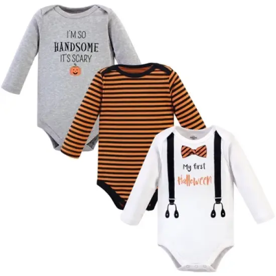 Little Treasure Baby Boy Cotton Long-Sleeve Bodysuits 3pk, Halloween Suspenders image {1}