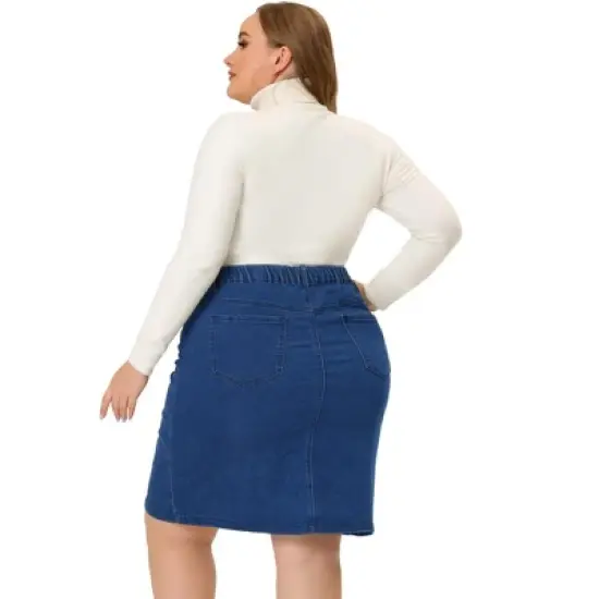 Agnes Orinda Women's Plus Size Denim Casual Mini Pockets Button Jean Pencil Skirts image {3}