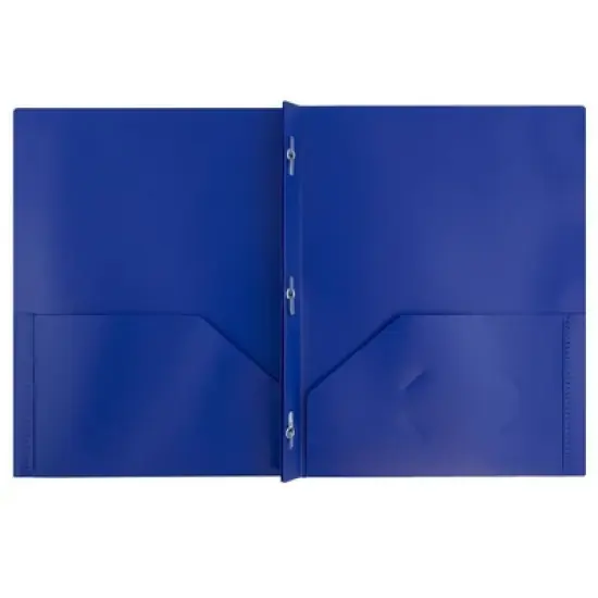 JAM 6pk POP 2 Pocket School Presentation Plastic Folders with Prong Fasteners Dark Blue image {1}