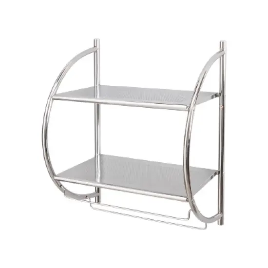2 Tier Wall Mounted Shelf with Towel Bar Silver - Organize It All image {1}