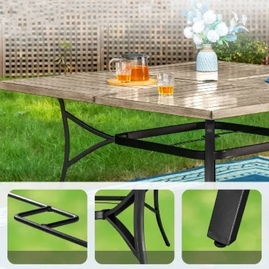 Captiva Designs 9pc Patio Square Driftwood Metal Dining Table and Thick Cushion Swivel Wicker Chairs image {7}