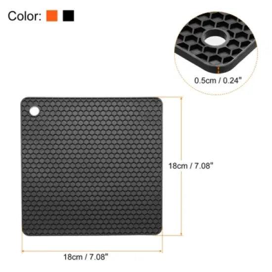 Unique Bargains Silicone Heat Resistant Non-Slip Drying Mat Trivet Mats Black, Orange 2 Pcs image {1}