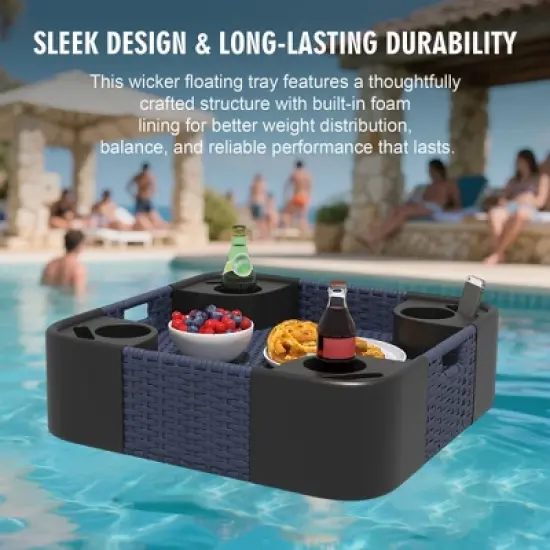 YARDSIGHT Wicker Floating Tray with Aluminum Frame - Pool Accessory for Drinks & Snacks - Fits Most Pools - Perfect for Parties & Relaxing image {3}