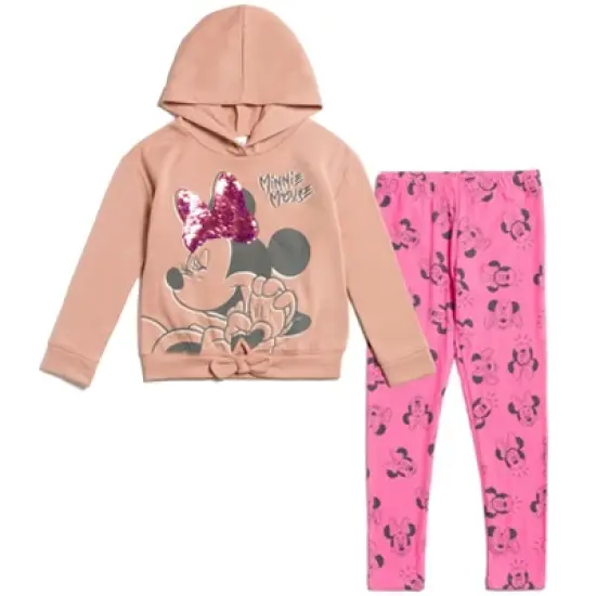 Disney Minnie Mouse Girls Sequin Pullover Fleece Hoodie Leggings Outfit Set Toddler to Big Kid image {8}