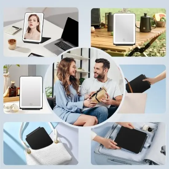 FUNTOUCH Rechargeable and Portable Travel Makeup Mirror with 3-Color 72 Led Lights Dimmable Touch Screen image {5}