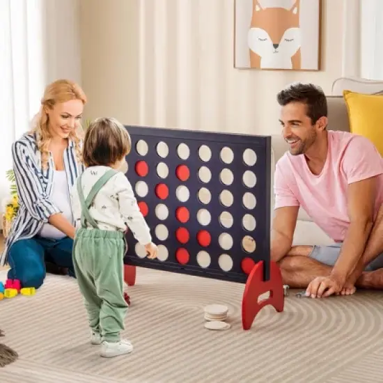 Costway 4-in-a-row Game Set with 42 PCS Chips & 600D Oxford Fabric Carrying Bag Wooden Blue/Red image {7}