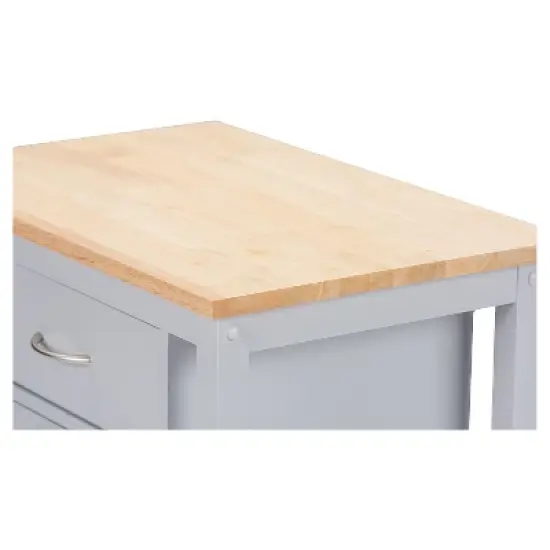 Yonkers Contemporary Kitchen Cart with Wood Top Light Gray - Baxton Studio image {4}