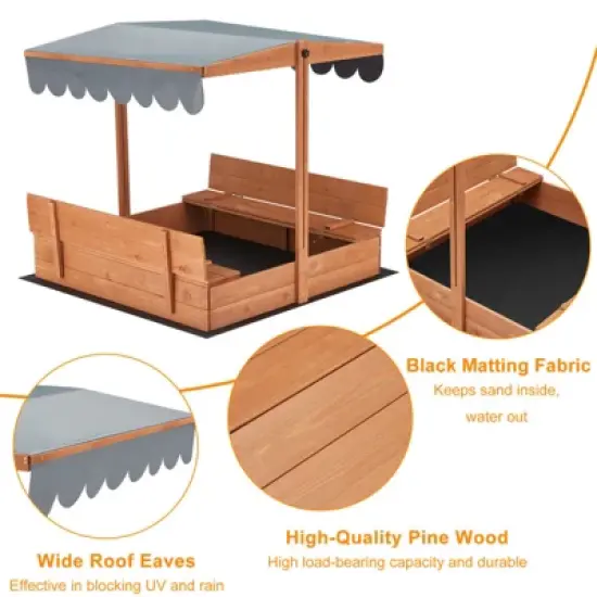EROMMY 43.7'' x 43.3'' Solid Wood Square Sandbox with Cover image {6}