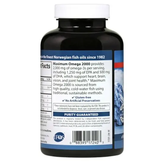 Carlson - Maximum Omega 2000, 2000 mg Omega-3s, Norwegian, Wild Caught, Sustainably Sourced, Lemon image {1}