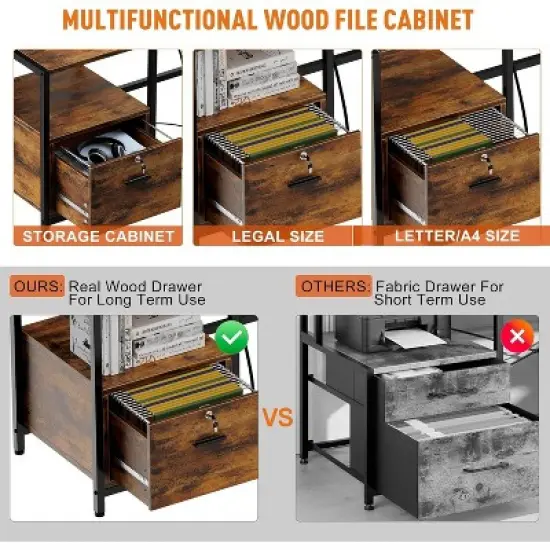 L Shaped Office Desk - 76" Reversible L Shaped Computer Desk Office Desk with Power Outlet and File Drawer Gaming Desk with Monitor Shelf Desk image {5}