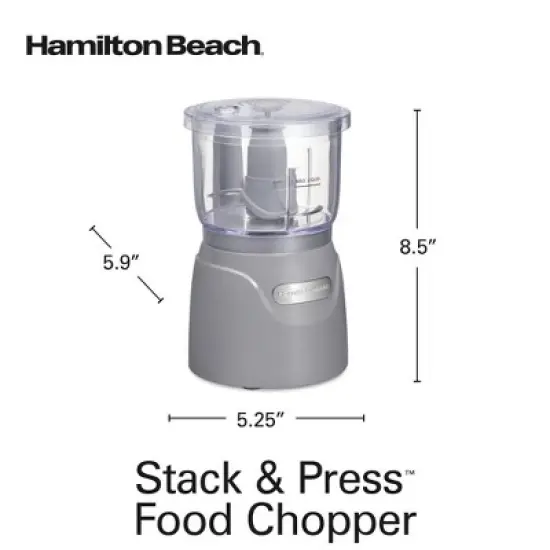 Hamilton Beach 3-Cup Stack & Press Food Chopper - Gray - 72740: Compact Vegetable Processor, Dishwasher-Safe Parts image {6}