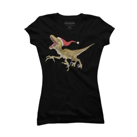 Junior's Design By Humans Christmas Velociraptor By Ayota T-Shirt image {3}