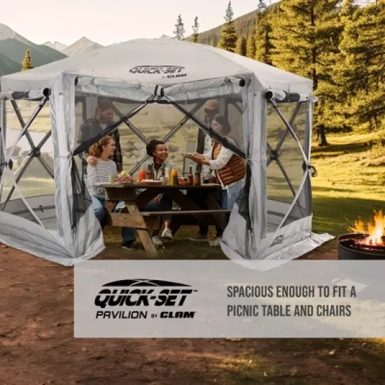 CLAM Quick-Set Pavilion Portable Pop-Up Outdoor Camping Gazebo Screen Tent Sided Canopy Shelter w/ Ground Stakes & Carry Bag image {3}
