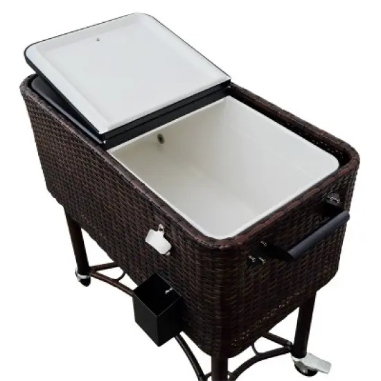 80qt Portable Rolling Patio Cooler Dark Wicker - Permasteel image {3}