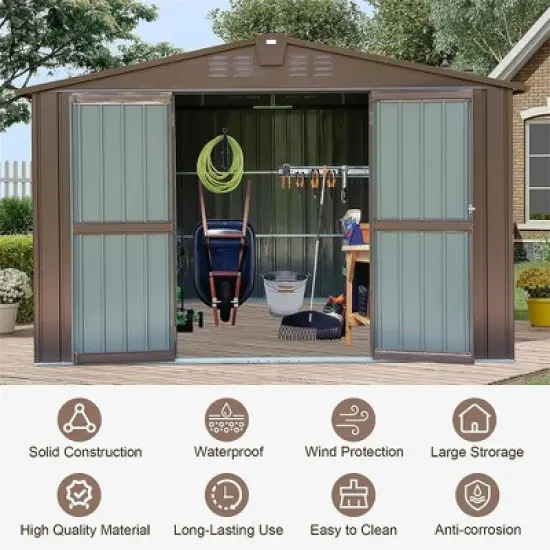 10'x8' Outdoor Storage Shed With 32 Air Vents, Push-pull Double Door, Sloping Roof Metal Storage Cabinet, Ultraviolet-proof Tool Shed For Lawn image {3}
