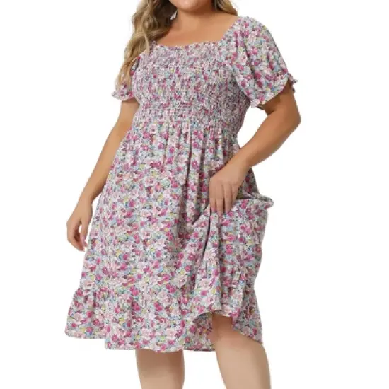 Agnes Orinda Plus Size Dress for Women Flared Flowy Smock Ruffle Sleeve Floral Dresses image {8}