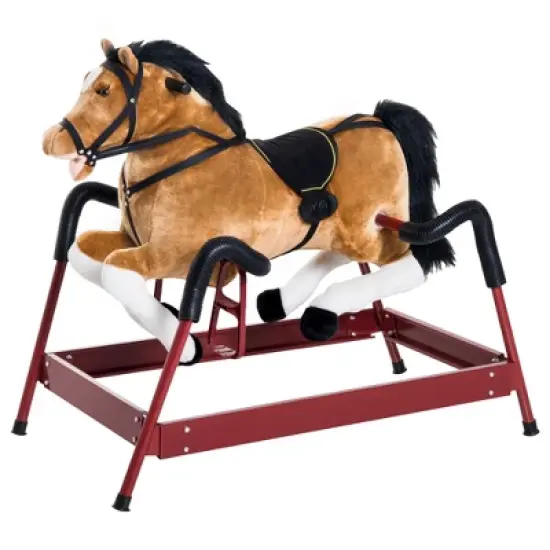 Qaba Durable Kids Plush Spring Style Horse Bouncing Rocker Toy With Realistic Sounds image {3}