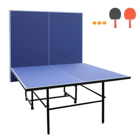 9ft Mid-Size Table Tennis Table Foldable & Portable Ping Pong Table Set for Indoor Games with Net, 2 Table Tennis Paddles and 3 Balls image {2}