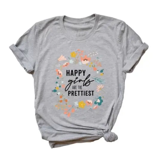 Simply Sage Market Women's Happy Girls Are The Prettiest Short Sleeve Graphic Tee image {3}