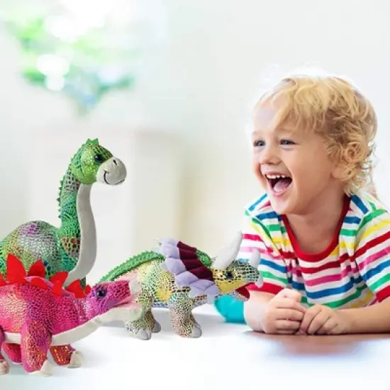 BUILD ME Stuffed Animal Set of 4 - 12" Soft Dinosaur Plush Toys for Boys and Girls image {3}