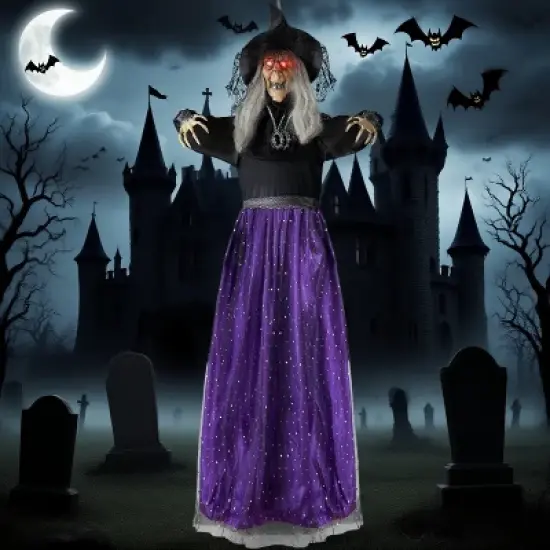 Joyfy 47&rdquo; Halloween Animated Witch Decoration, Scary Hanging Ghost Halloween Animatronics Decor Prop for Haunted House Yard Garden Decorations image {8}