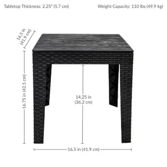 Sunnydaze Weather-Resistant Outdoor Side Table with Faux Wood Plank Tabletop - 16.5" Square - Black image {10}