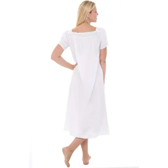 Women's Cotton Victorian Nightgown, Amelia Short Sleeve Lace Trimmed Button Up Long Vintage Night Dress Gown image {1}
