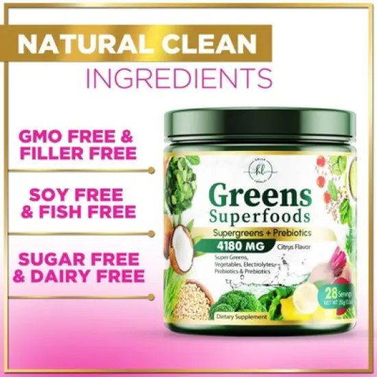 Greens Superfood Powder, Organic Spirulina & Chlorella Greens, Prebiotics & Probiotics, Gut Health & Bloating Support - 28 Servings By Hello Lovely! image {8}