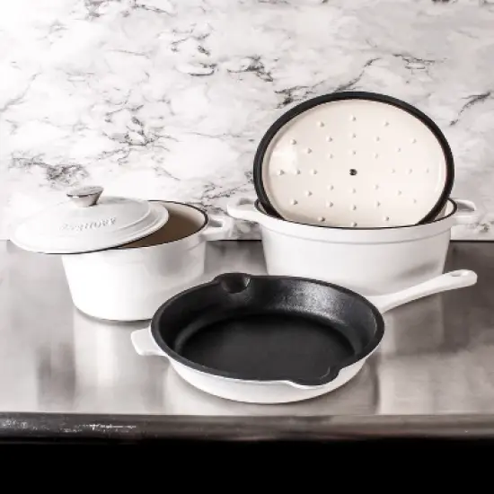 BergHOFF Neo 5Pc Cast Iron Cookware Set, 3Qt Covered Dutch Oven, 5Qt Covered Stock Pot, & 10" Fry Pan image {1}