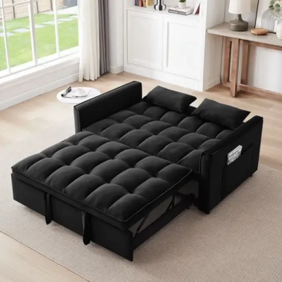 NicBex Convertible Sofa Bed Loveseat Couch with Storage & Detachable Backs,Upholstered Velvet Sleeper Sofa for Living Room,Bedroom image {2}