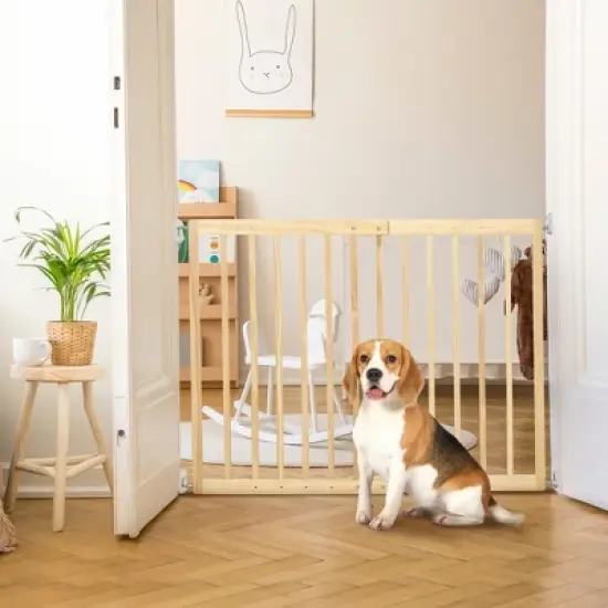 PawHut Double-Sealing Easy-Open Dog Gate for Stairs, Hallways, & Doorways, Medium Wooden Dog Gate, Walk Through Pet Gate for Small Dogs image {2}