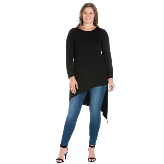 24seven Comfort Apparel Womens Plus Size Long Sleeve Knee Length Asymmetrical Tunic Top image {5}