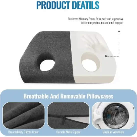 Ear Piercing Pillow for Side Sleepers with Ear Hole Memory Foam Ear Pillows image {4}