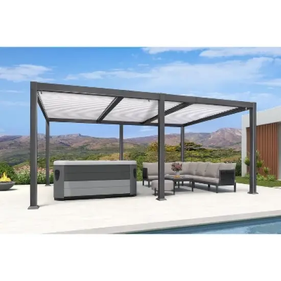 PURPLE LEAF Louvered Pergola Outdoor Aluminum Pergola with White Adjustable Rainproof Roof Grey Frame Hardtop Gazebo for Patio Deck Garden image {13}