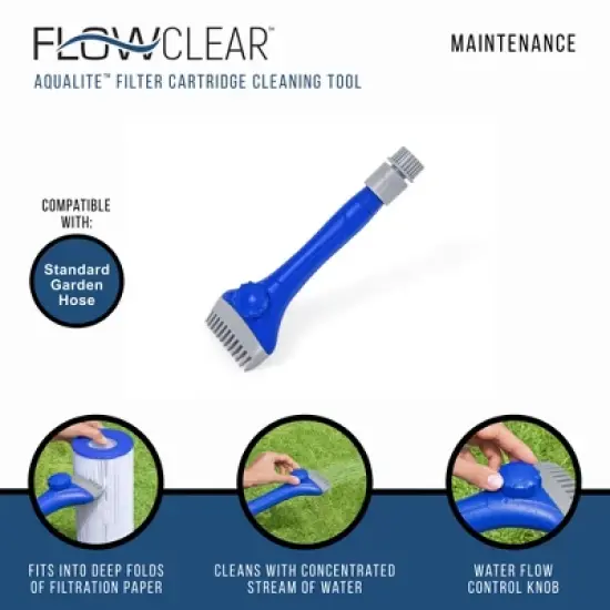 Bestway Flowclear Aqualite Pool Filter Cartridge Cleaning Tool Hose Attachment with Removable Comb Style Head and Water Flow Control Knob image {2}