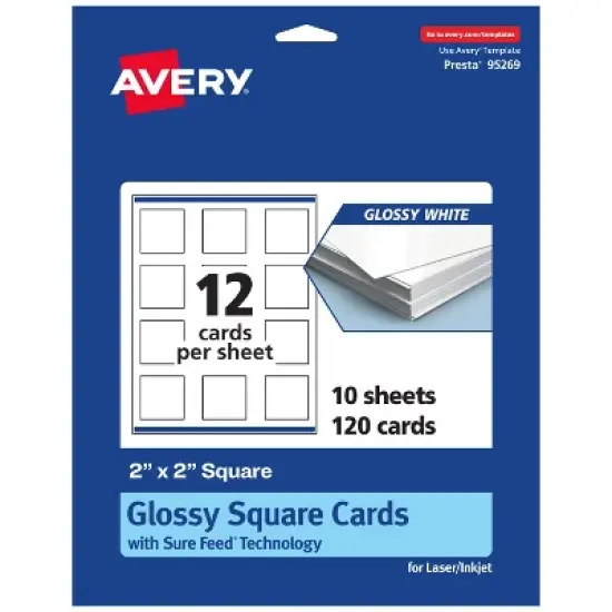Avery Printable Square Business Cards with Sure Feed Technology, 2" x 2", Glossy White Cardstock, Print-to-the-Edge, Laser/Inkjet Cards, 120 Total image {8}