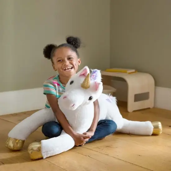 Magic Cabin - Razzle the 40"L Jumbo Plush Unicorn with Embroidered Hearts, and Rainbow Tail and Mane image {1}